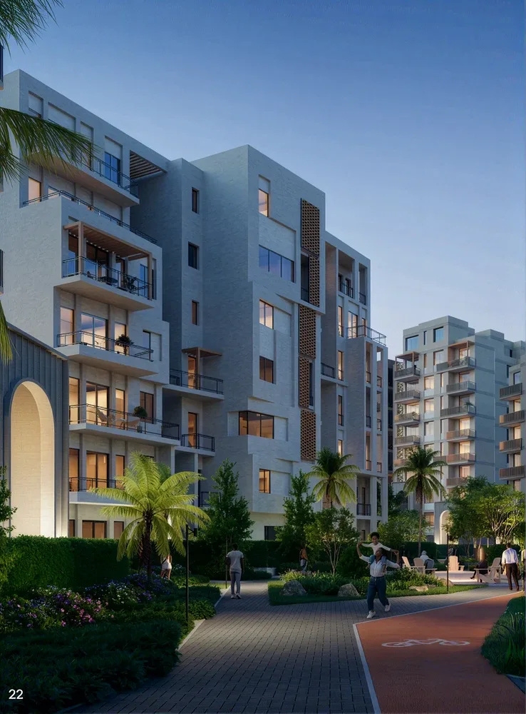 Row of stylish white, grey living quarters
